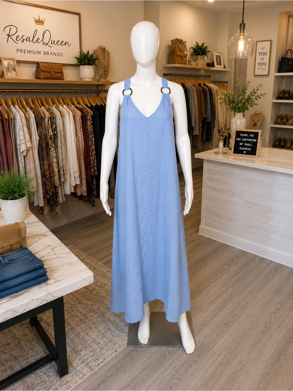 Light Blue Maxi Dress with Ring-Detail Straps